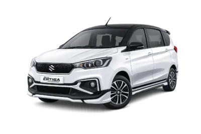 Suzuki All New Ertiga Hybrid putih dari Qiana Rent Car untuk layanan sewa mobil dengan supir di Jakarta.
